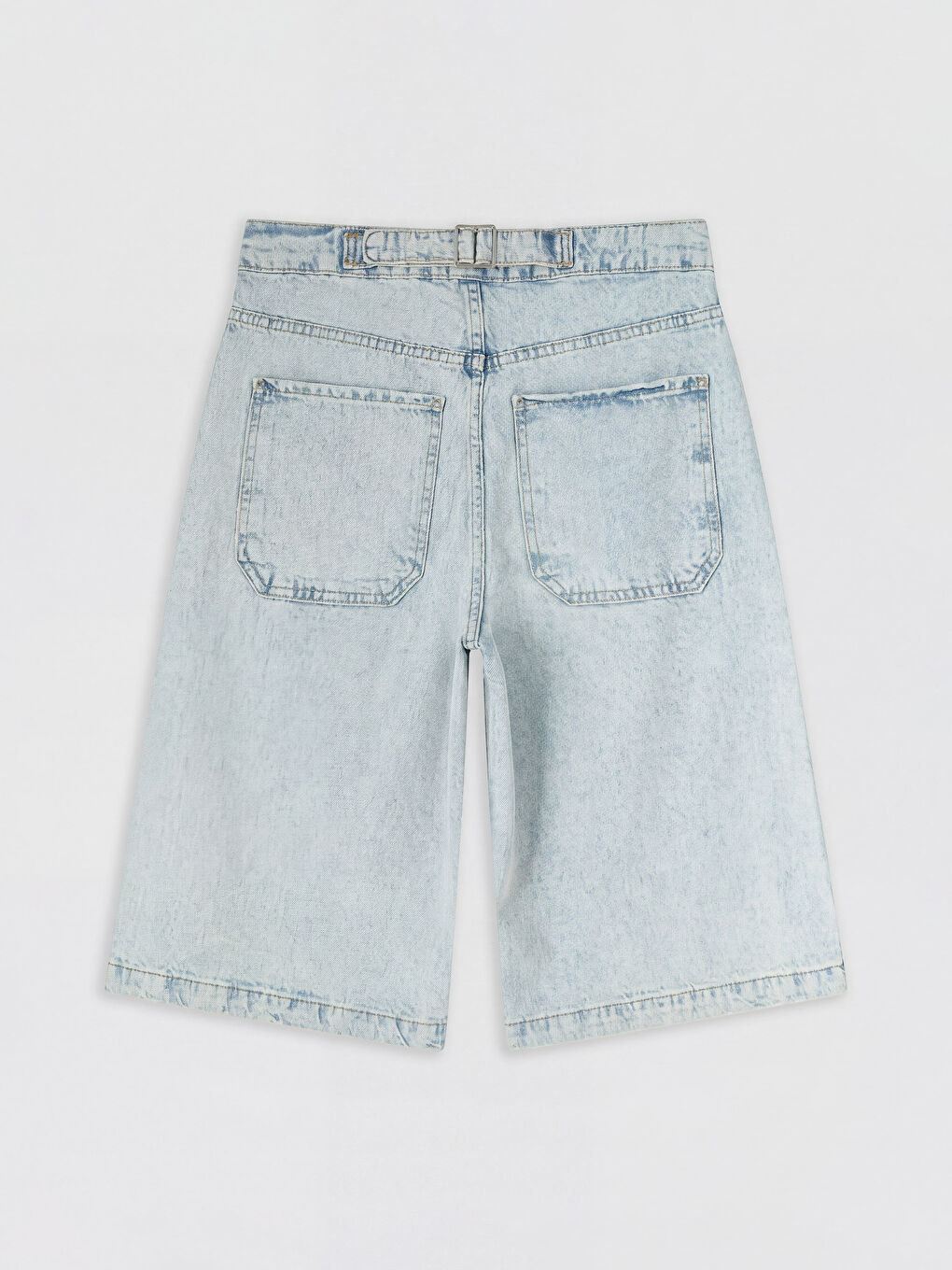 İndigo Yüksek Bel Bermuda Fit Kadın Jean Şortolon-1