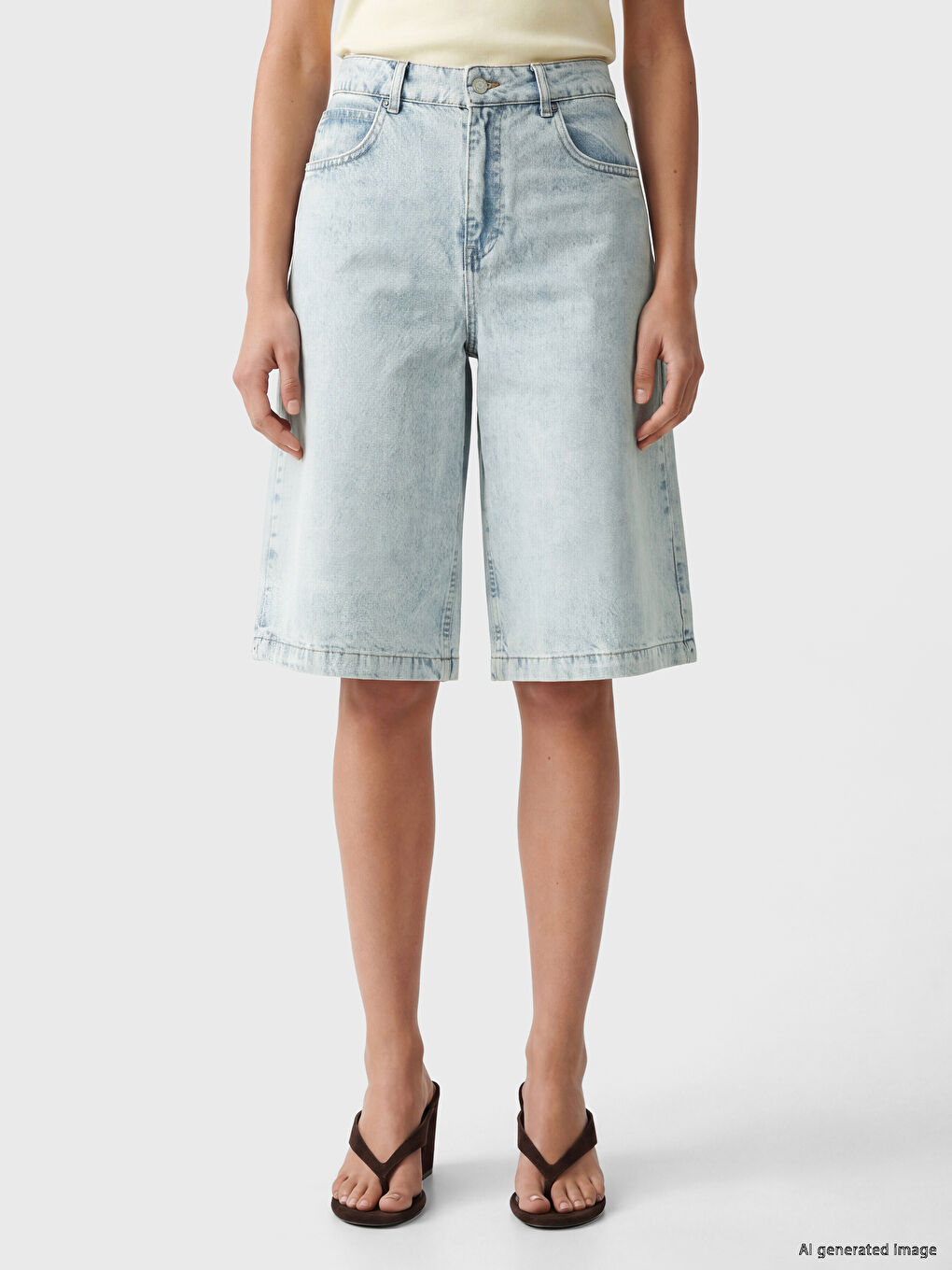 High Waisted Bermuda Fit Women's Denim Shorts-1