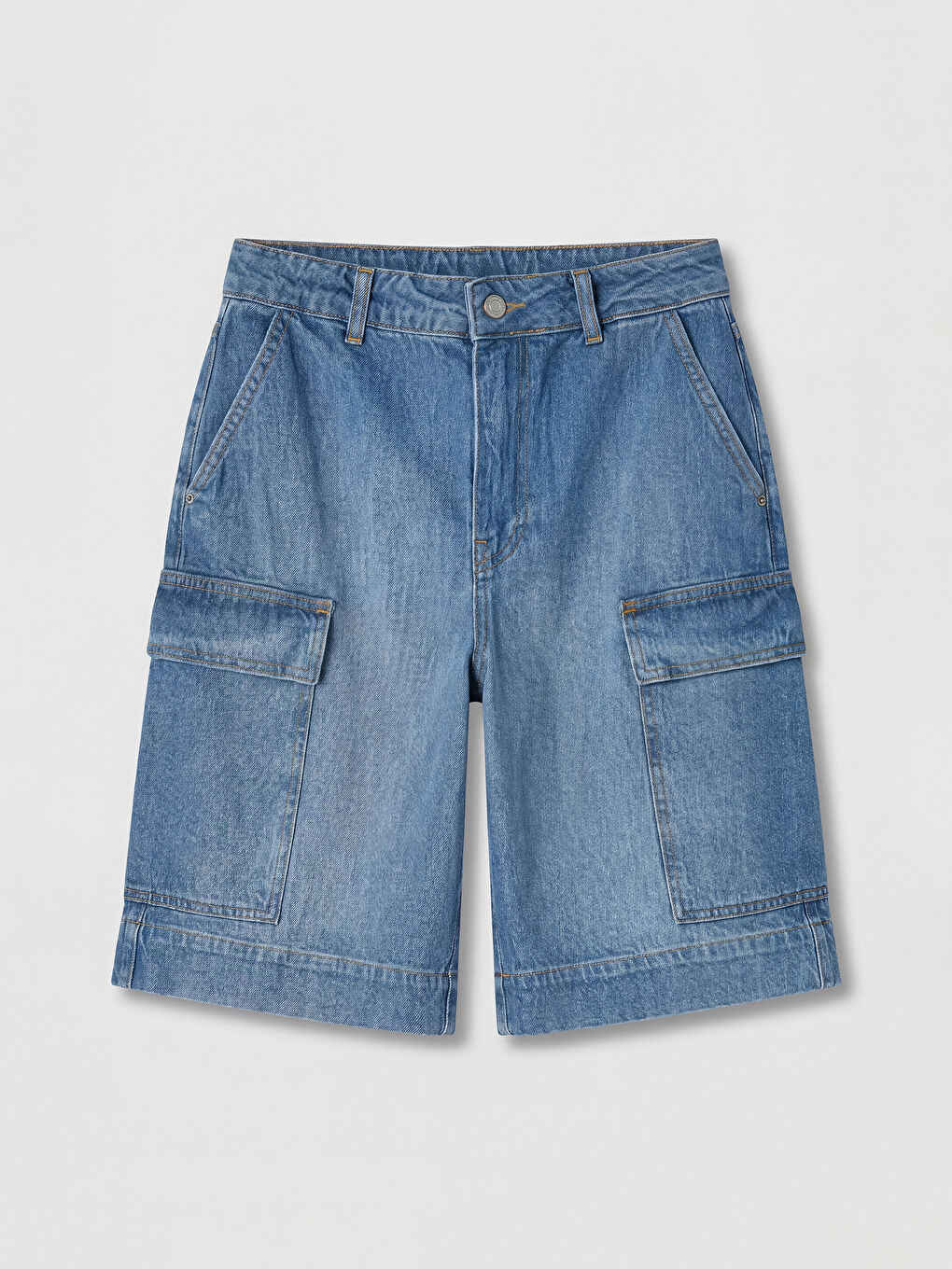 İndigo Loose Fit Kadın Jean Kargo Şort