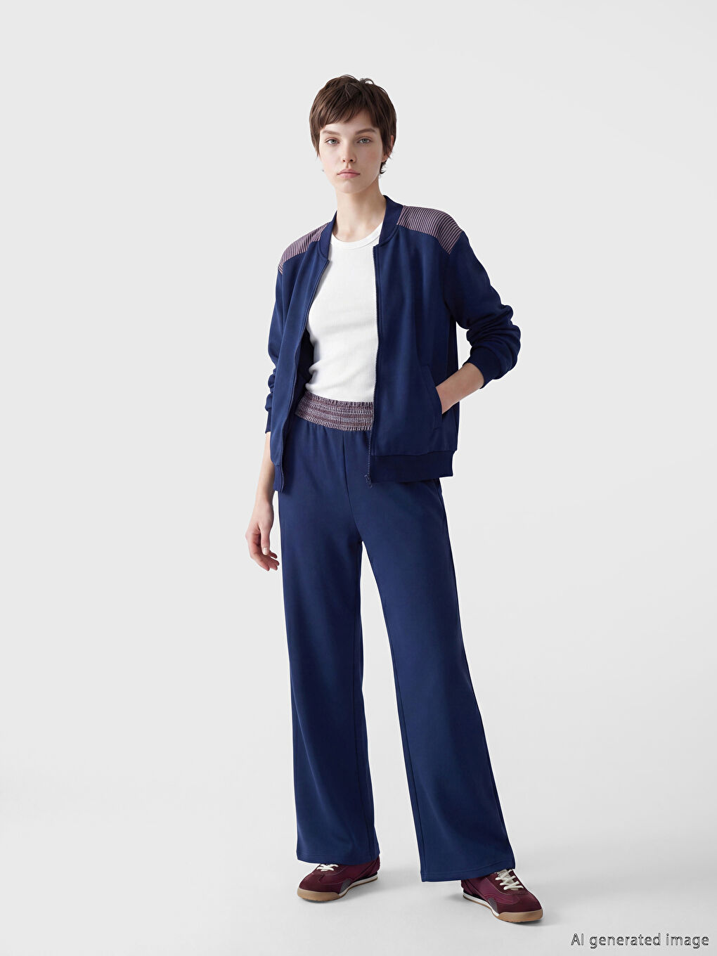 Lacivert Kolej Yaka Kadın Fermuarlı Sweatshirt-2