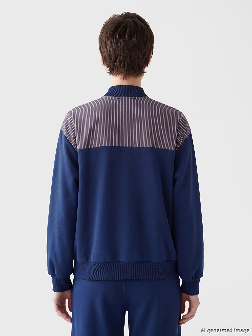 Lacivert Kolej Yaka Kadın Fermuarlı Sweatshirt-4