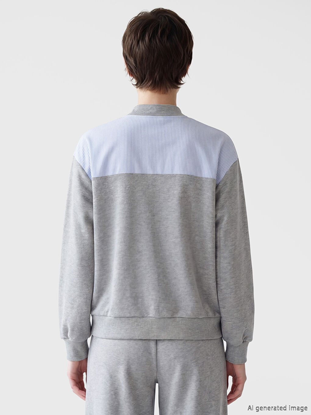 Gri Kolej Yaka Kadın Fermuarlı Sweatshirt-4