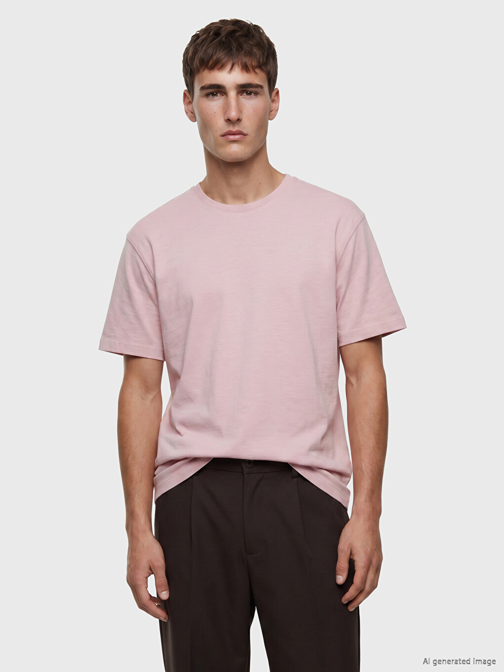 Pembe Relax Fit Bisiklet Yaka Erkek Tişört
