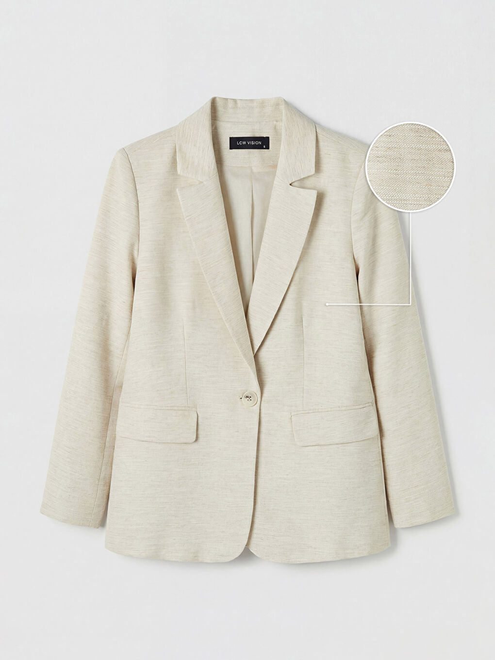 Bej Keten Karışımlı Kadın Blazer Ceket