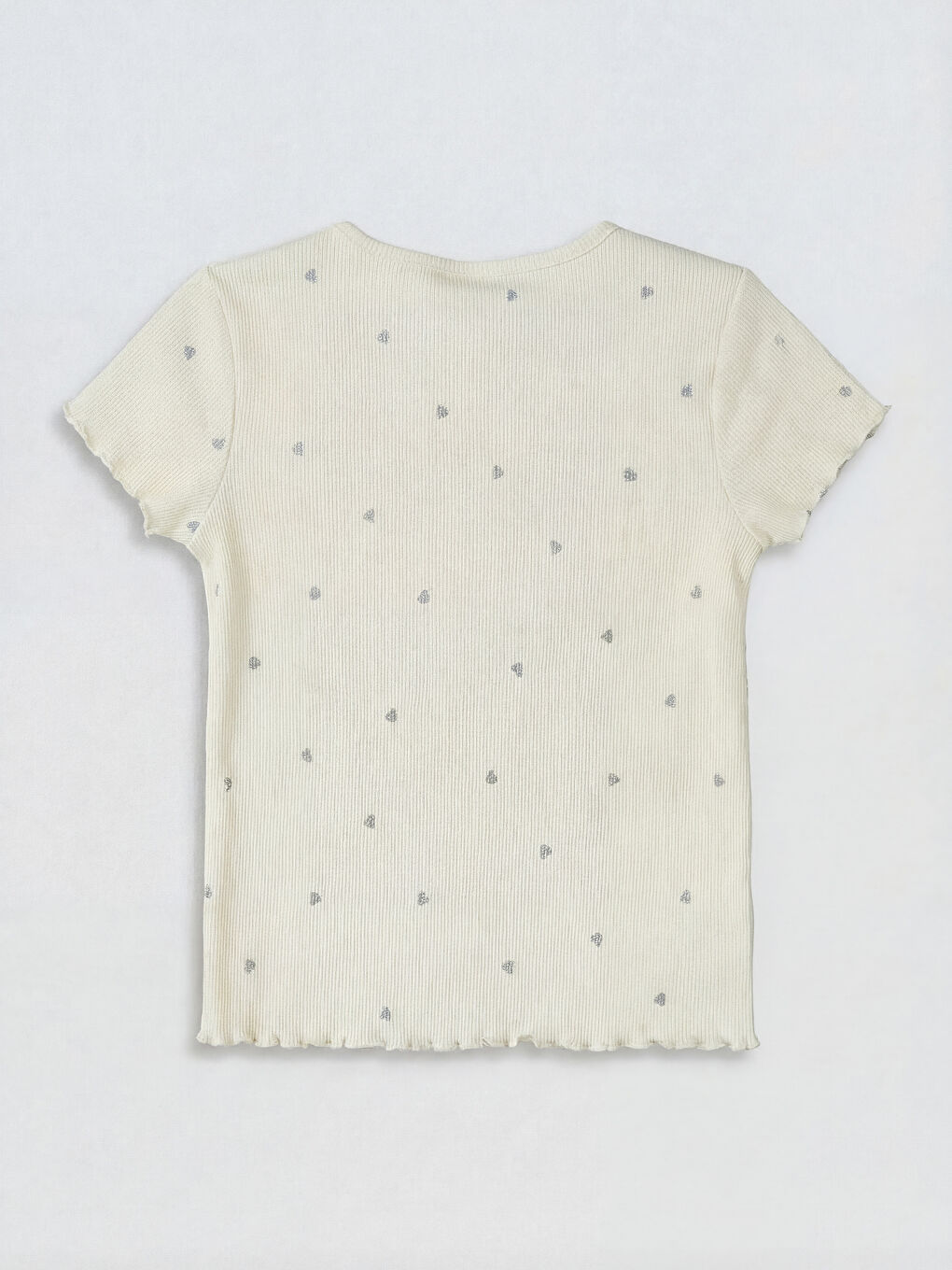 Ekru Kalp Desenli Fitilli Kız Çocuk Tişört-1