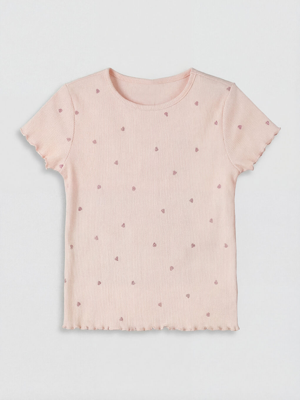 Pembe Kalp Desenli Fitilli Kız Çocuk Tişört