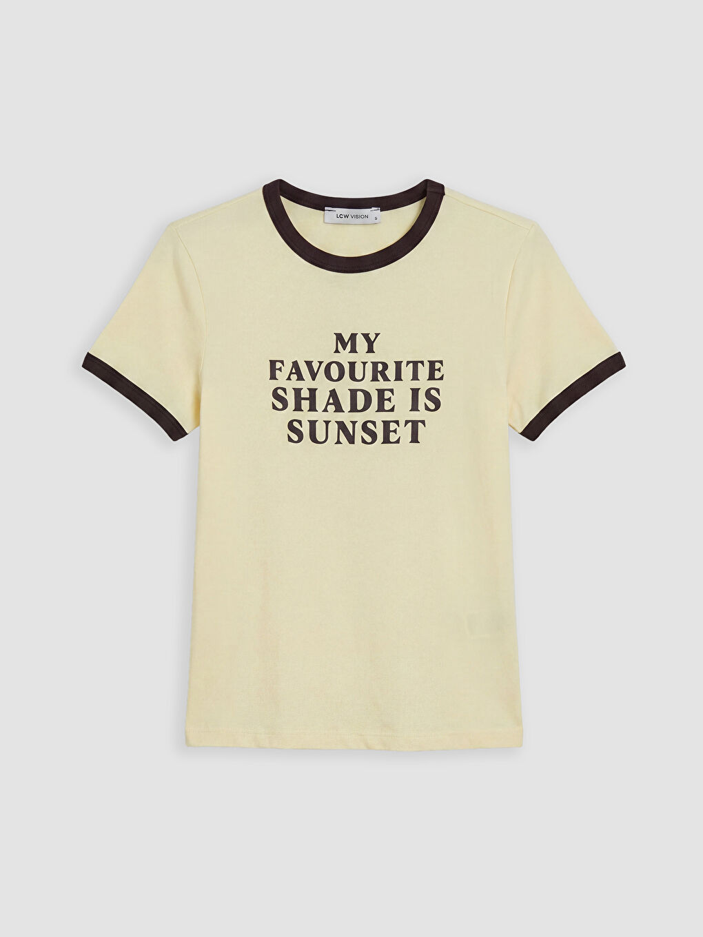 Sarı Bisiklet Yaka Baskılı Kadın Tişört