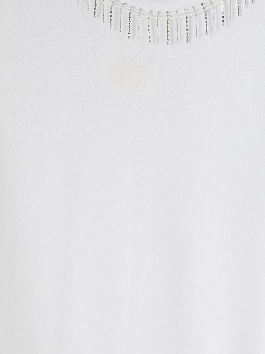 Beyaz Bisiklet Yaka Taşlı Kadın Tişört-2