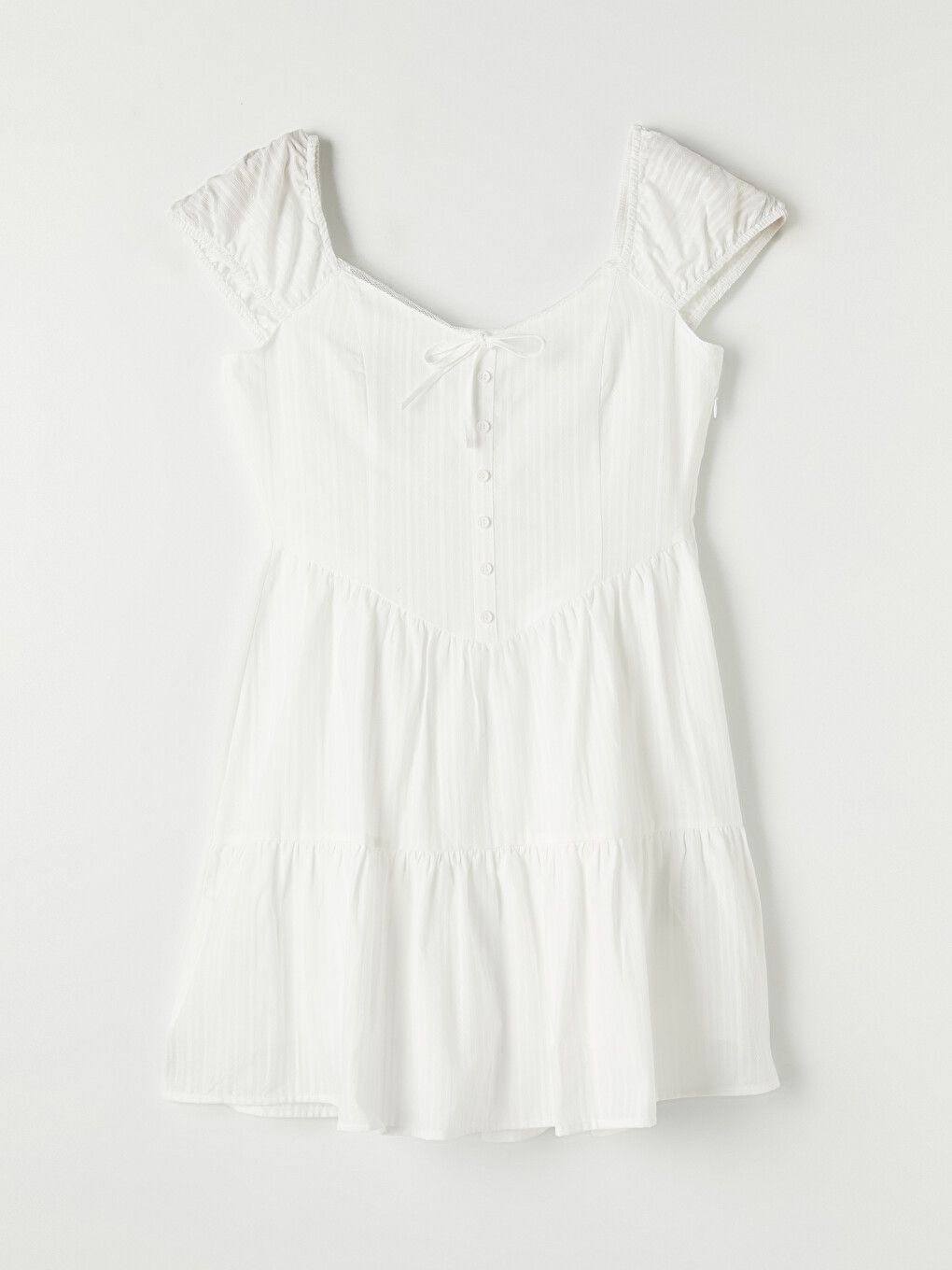Beyaz Belden Oturtma Poplin Korseli Mini Elbise-3