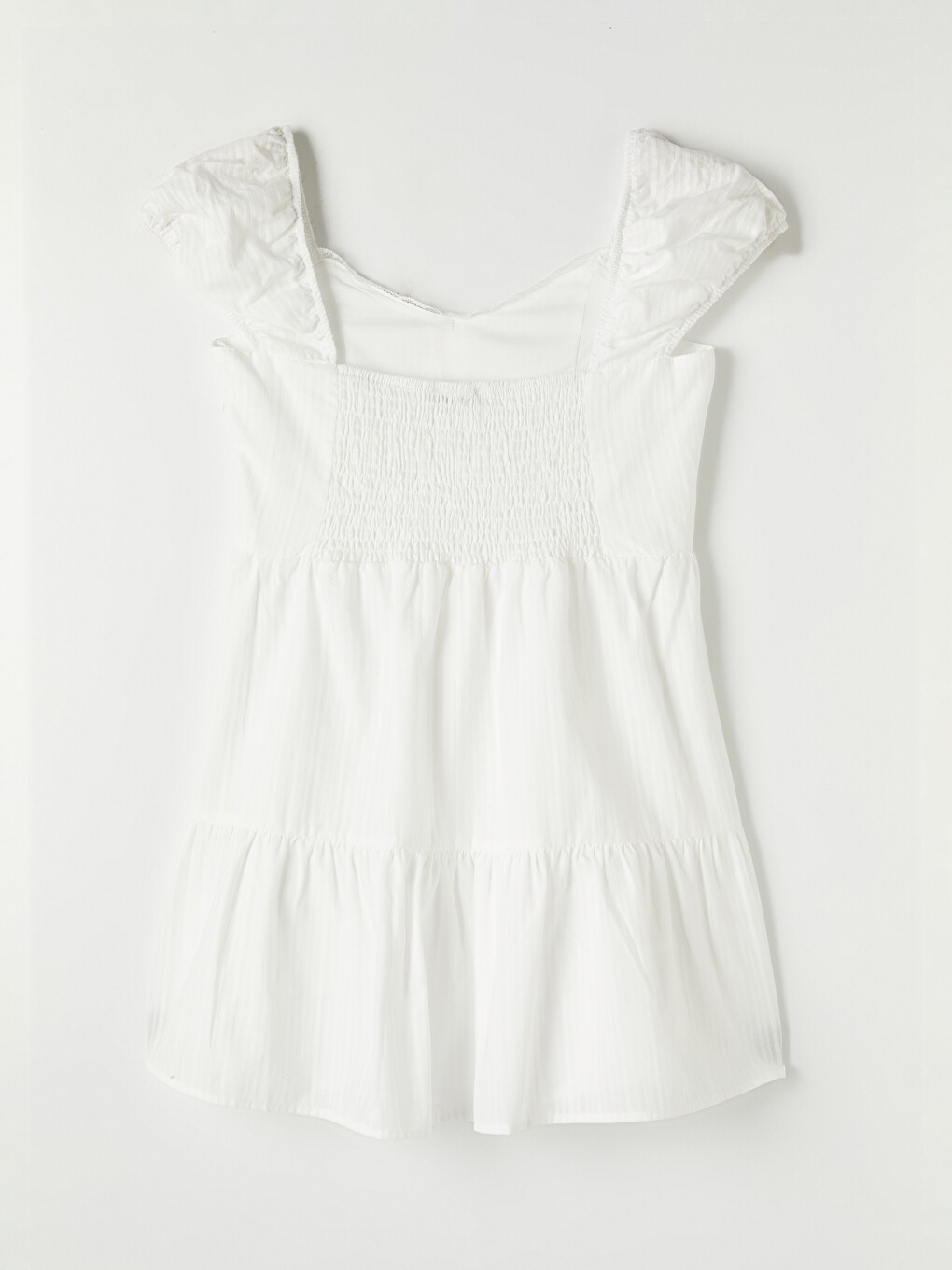 Beyaz Belden Oturtma Poplin Korseli Mini Elbise-4