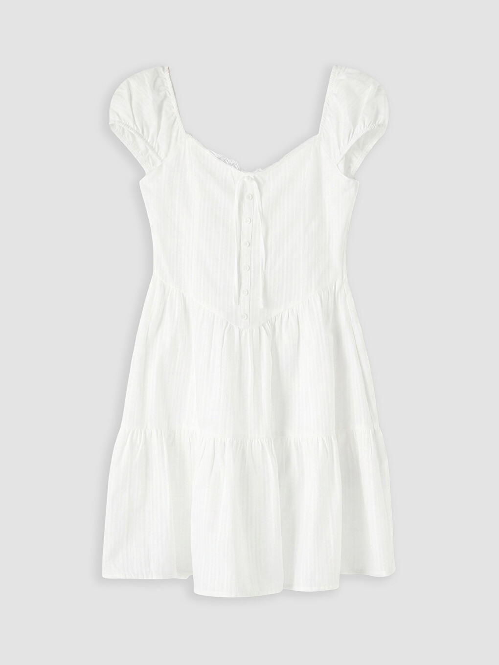 Beyaz Kare Yaka Çizgili Poplin Mini Elbise