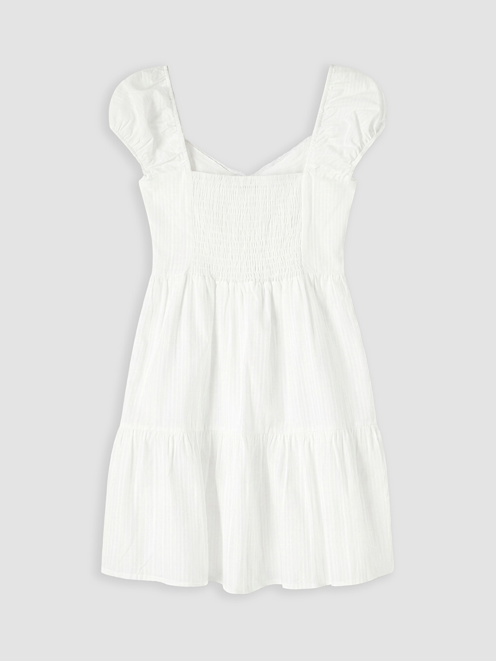 Beyaz Kare Yaka Çizgili Poplin Mini Elbise-2