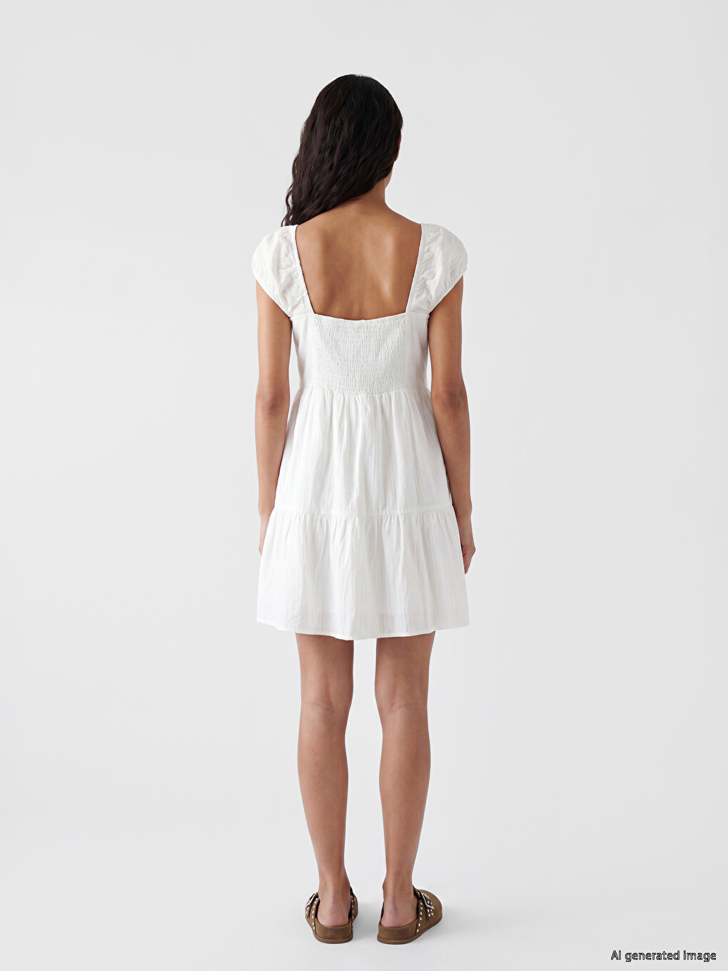 Square Neck Striped Poplin Mini Dress-2