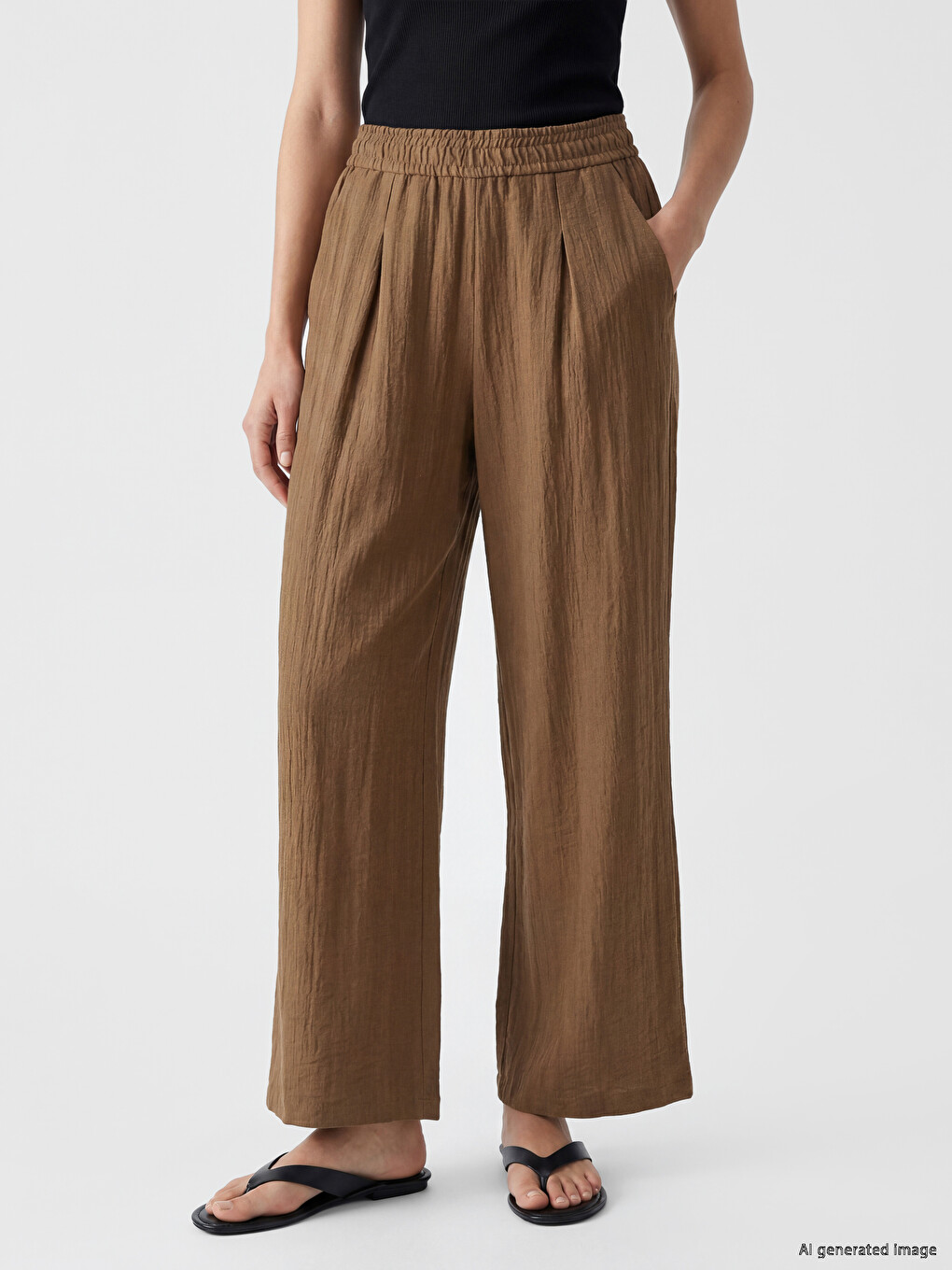 Elastic Waist Textured Women's Trousers-1