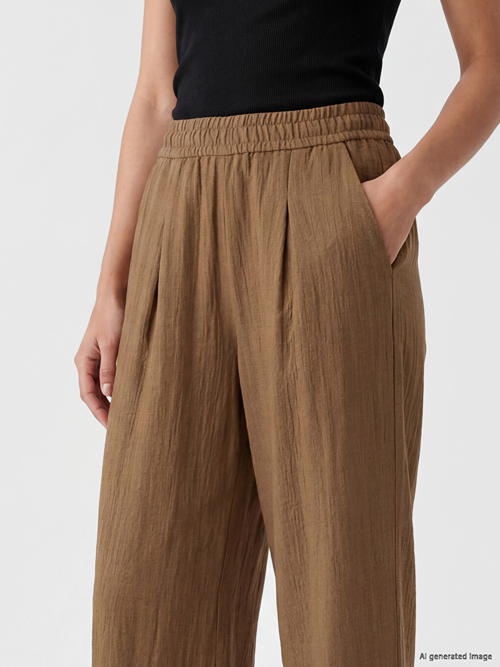Elastic Waist Textured Women's Trousers-2