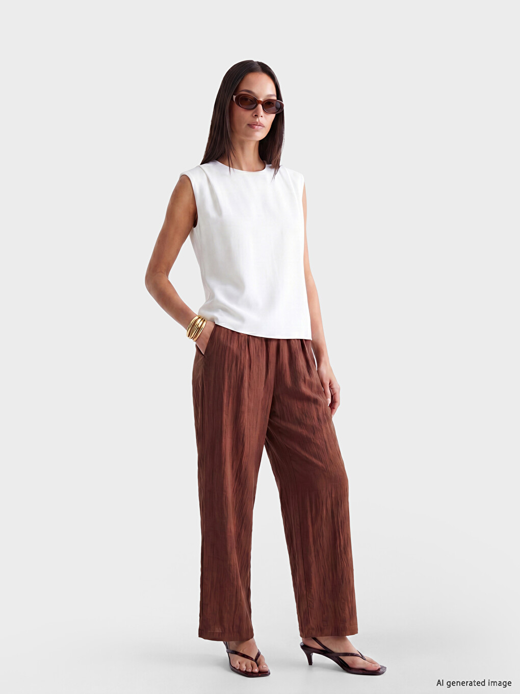 Elastic Waist Textured Women's Trousers