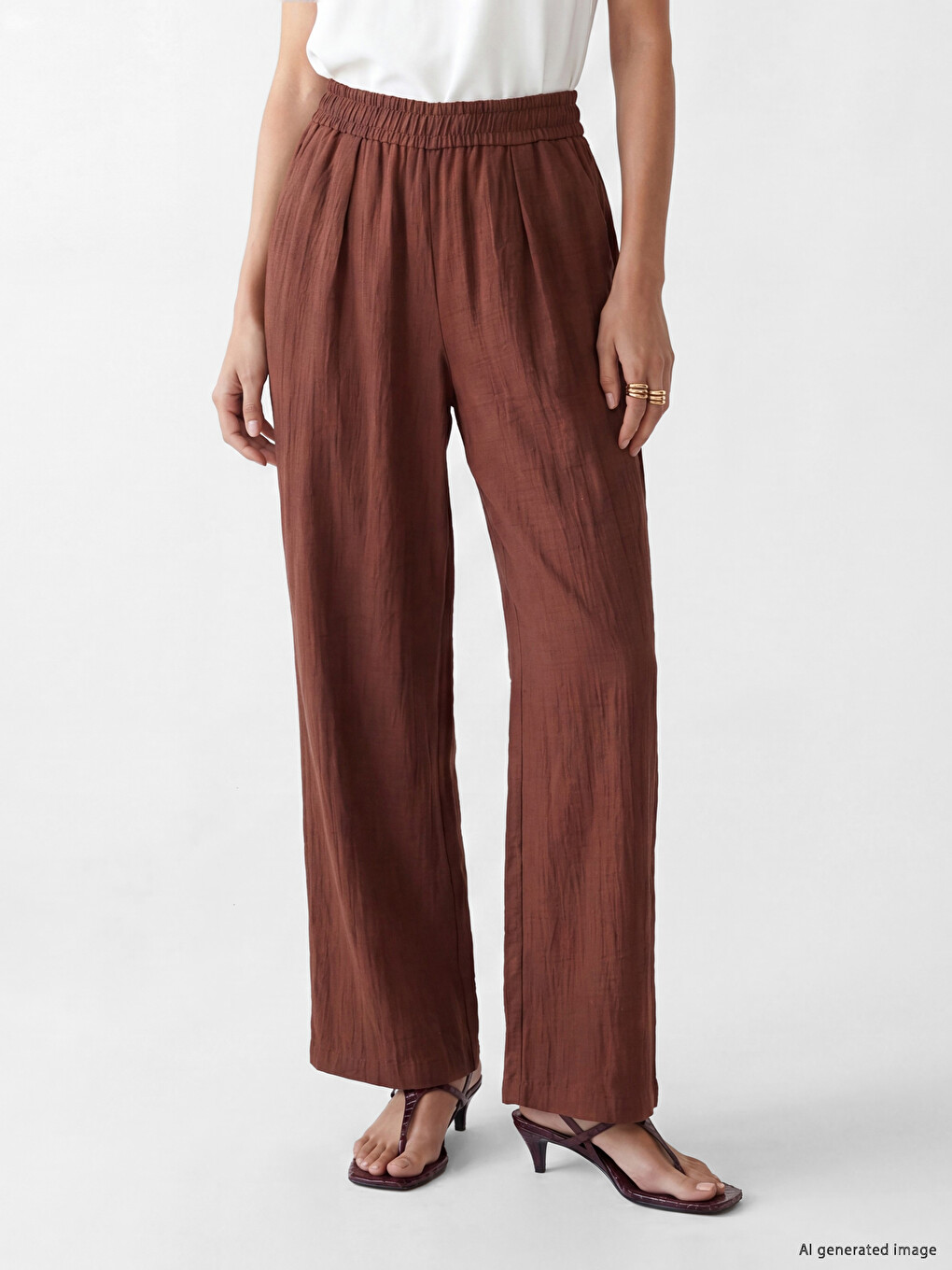 Elastic Waist Textured Women's Trousers-1