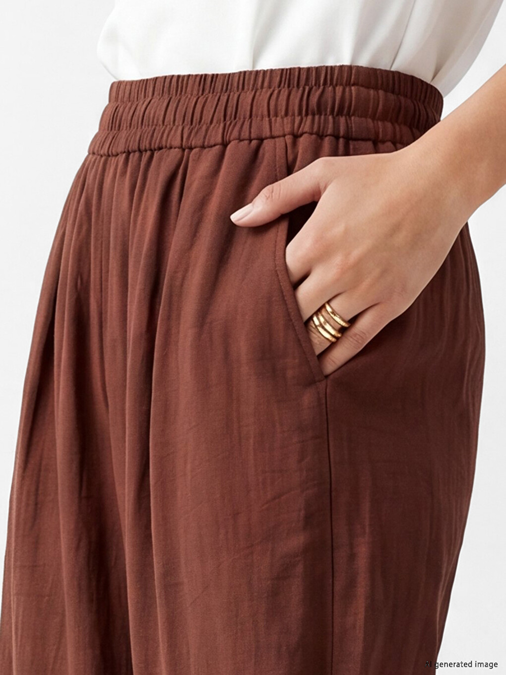 Elastic Waist Textured Women's Trousers-2