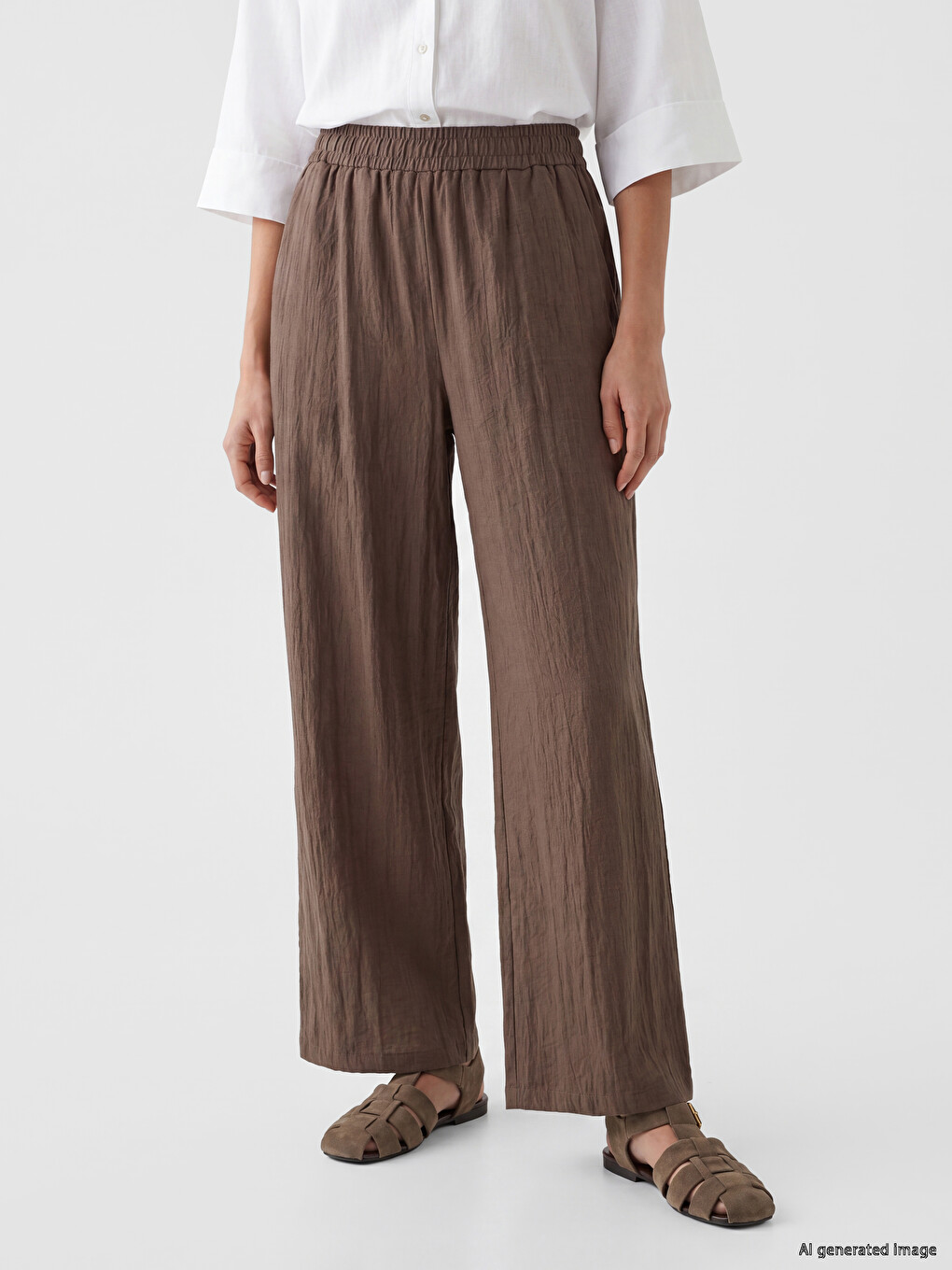 Elastic Waist Textured Women's Trousers-1