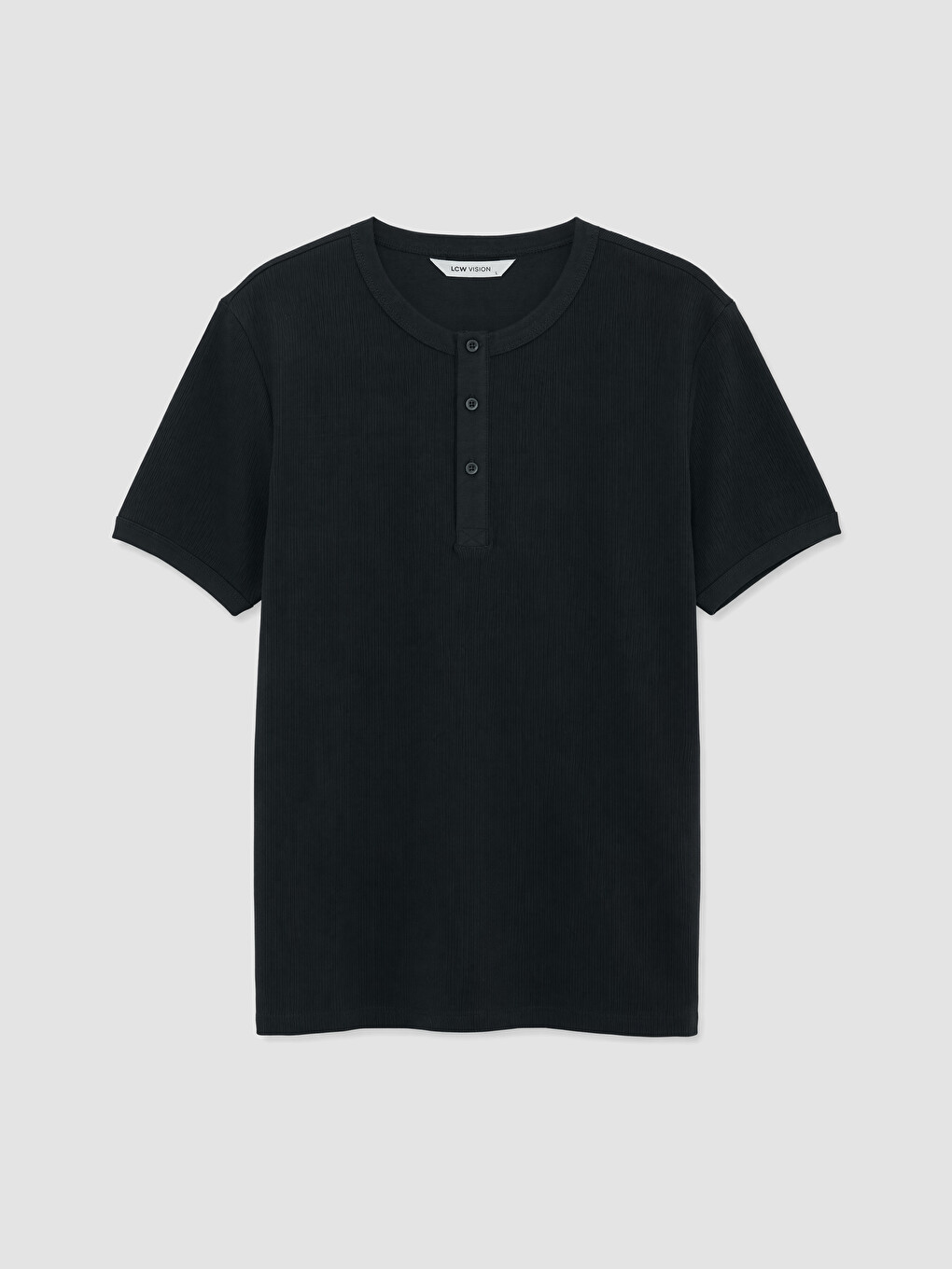 Siyah Henley Yaka Regular Fit Erkek Tişört