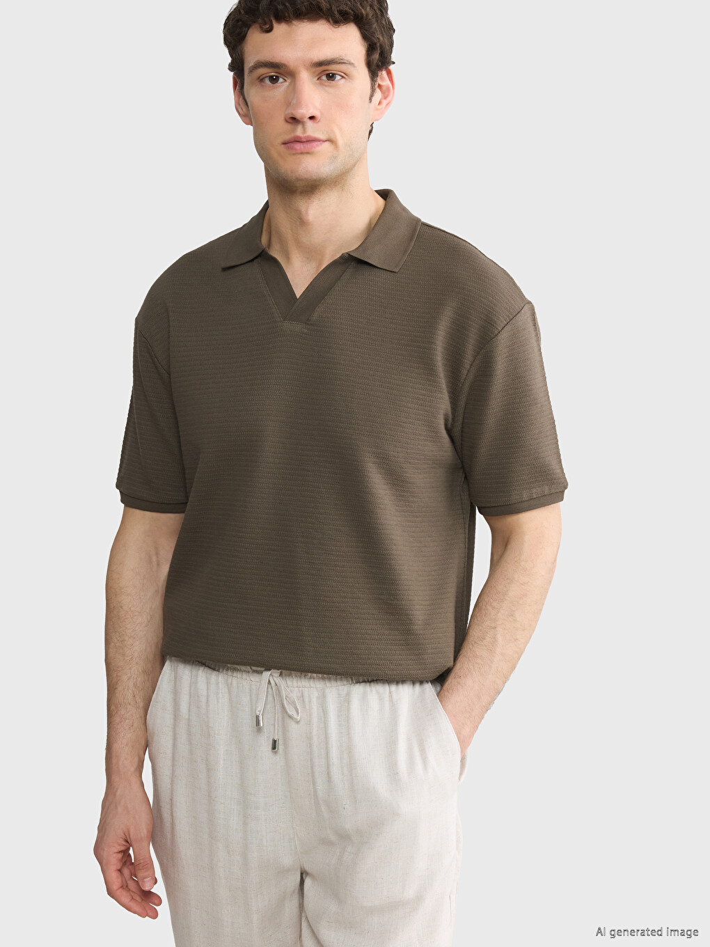 Kahverengi Polo Yaka Erkek Triko Tişört-5