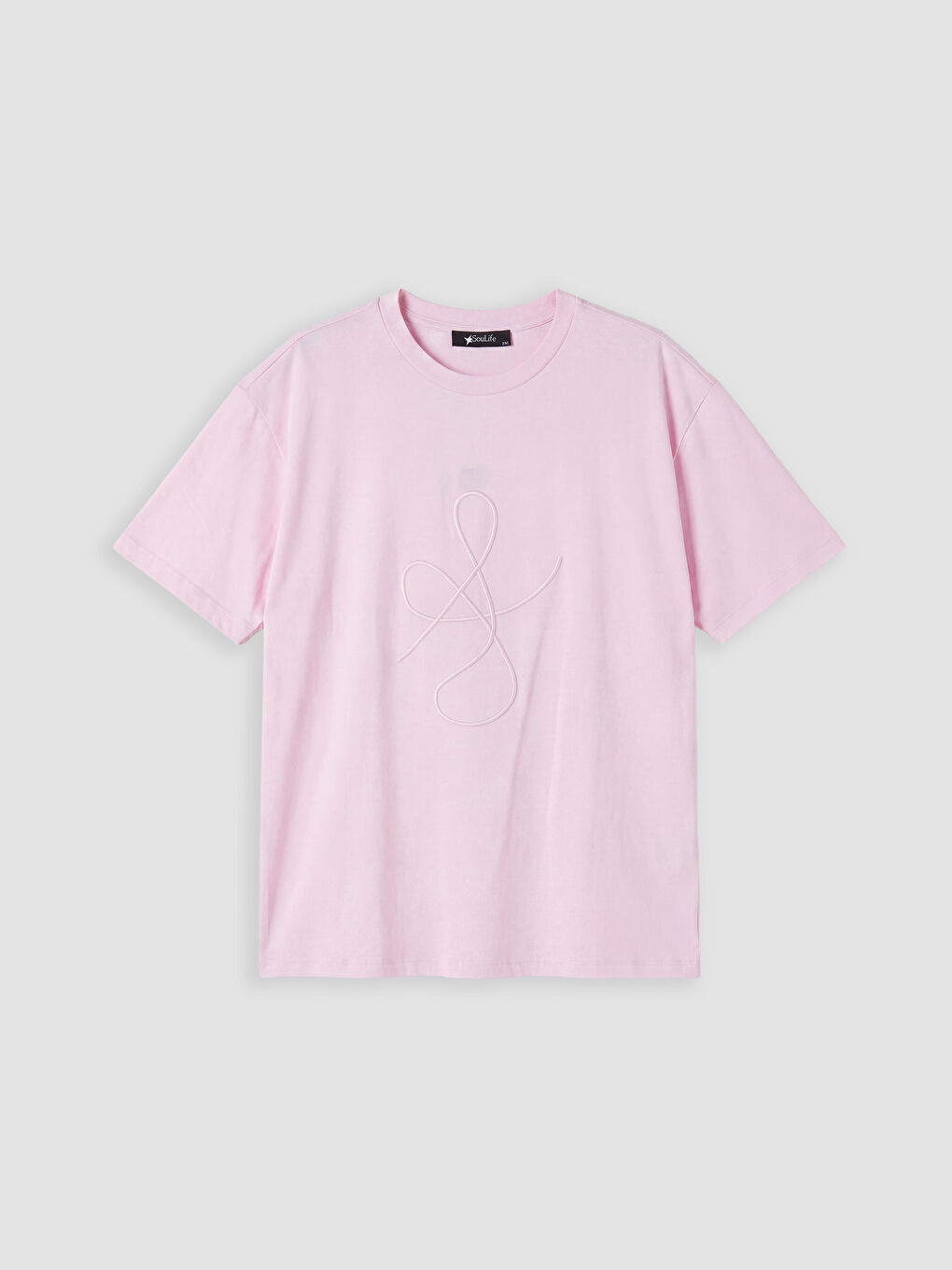 Pembe Bisiklet Yaka Nakışlı Kadın Tişört