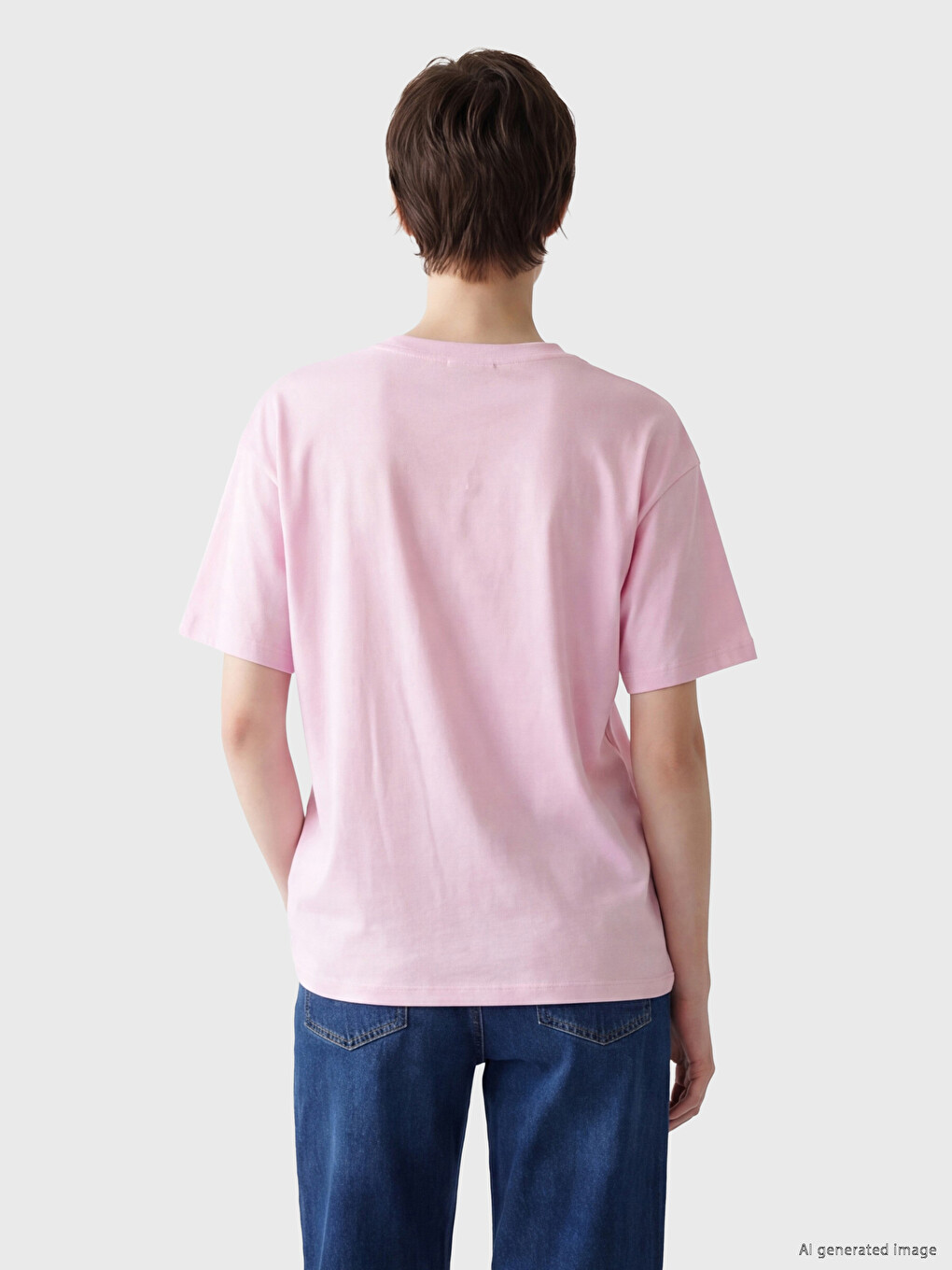 Pembe Nakışlı %100 Pamuklu Kadın Tişört-4