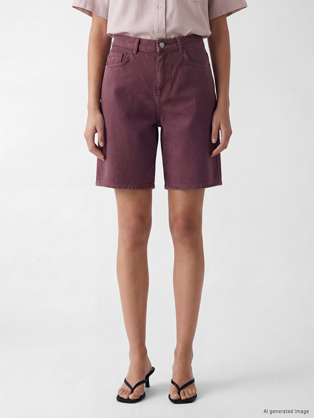 Pembe Bermuda Fit Kadın Jean Şort-1