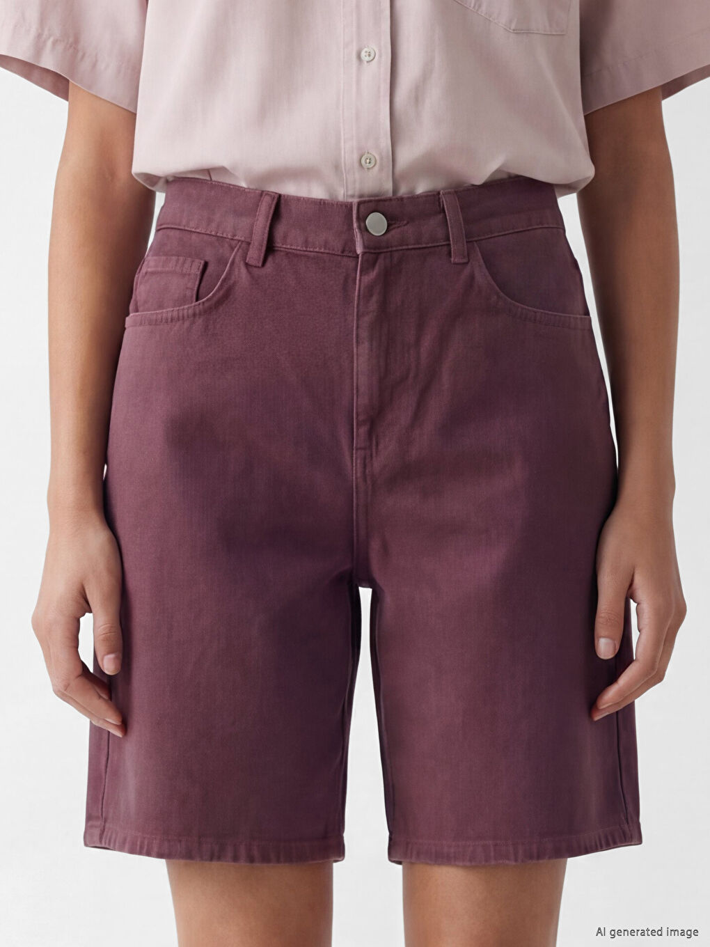 Pembe Bermuda Fit Kadın Jean Şort-2