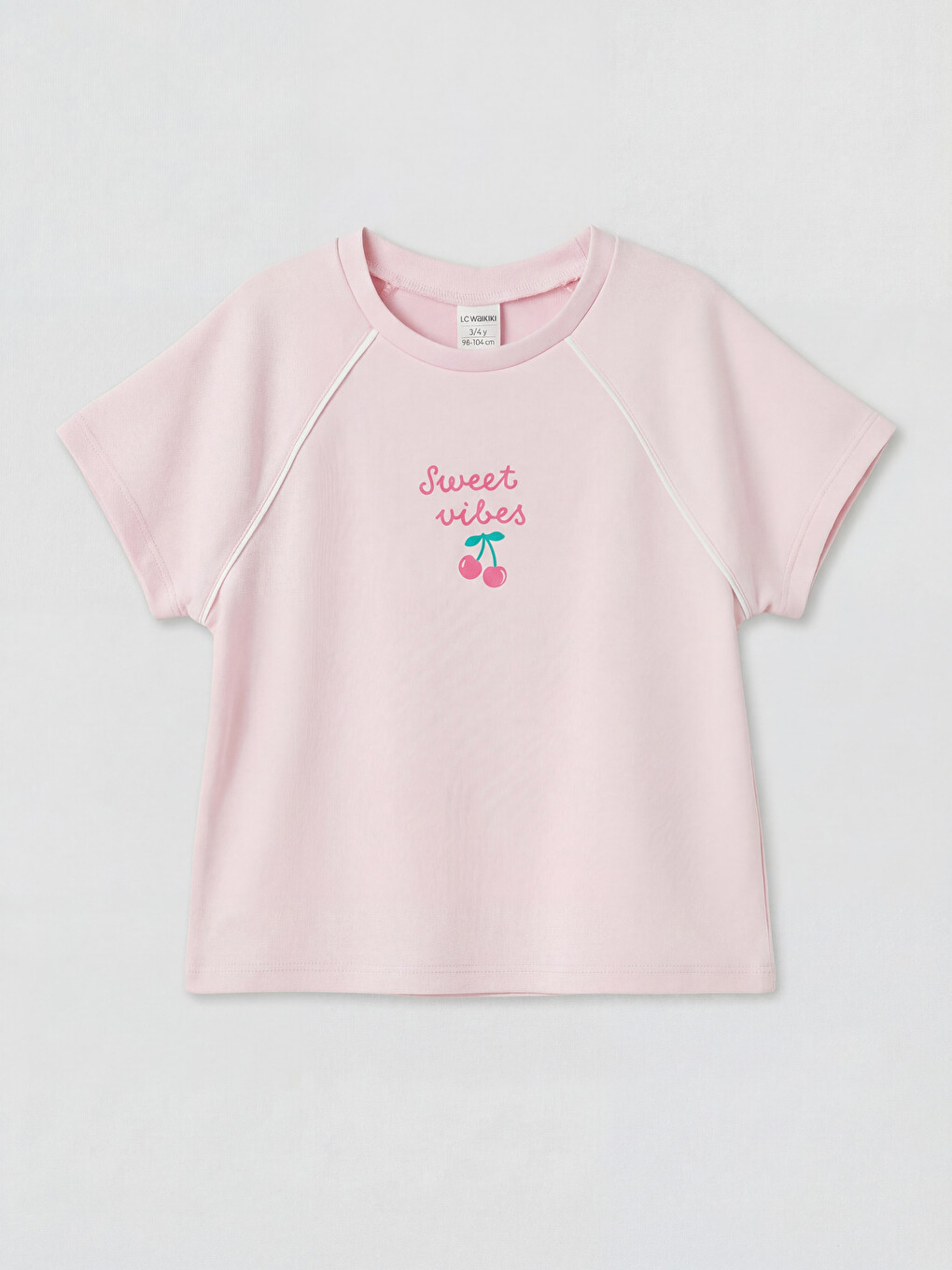 Pembe Bisiklet Yaka Baskılı Kız Çocuk Tişört