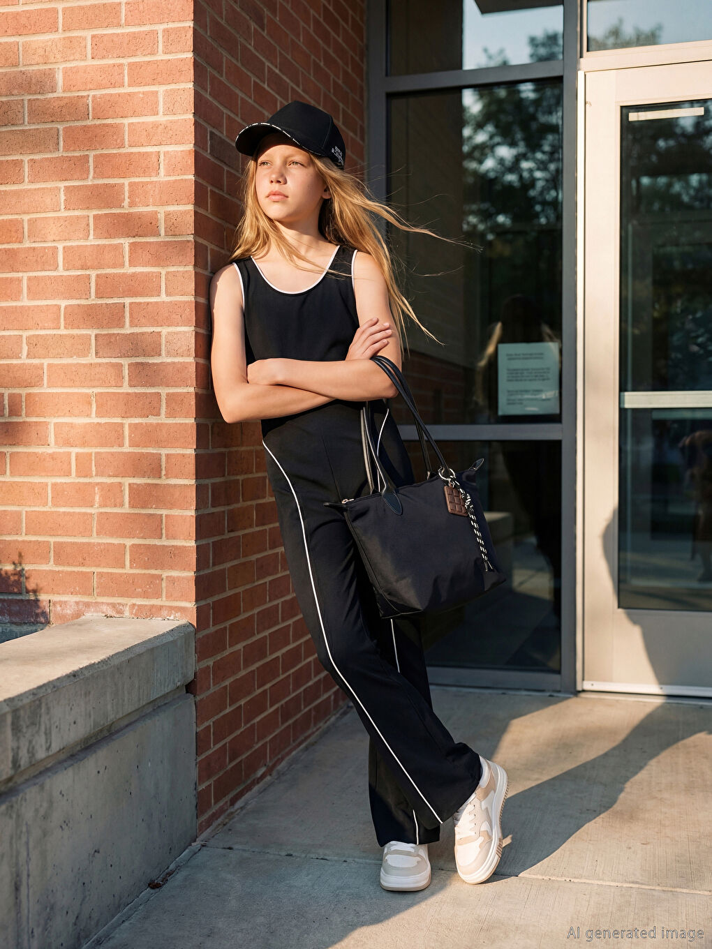 Siyah Şeritli Kız Çocuk Tulum