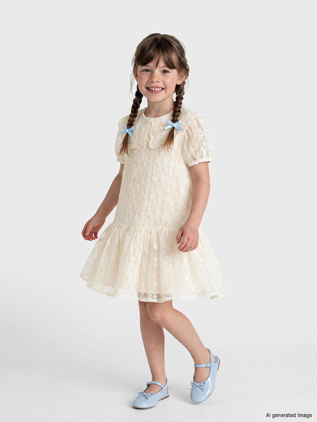 Peter Pan Collar Girls' Lace Dress-1