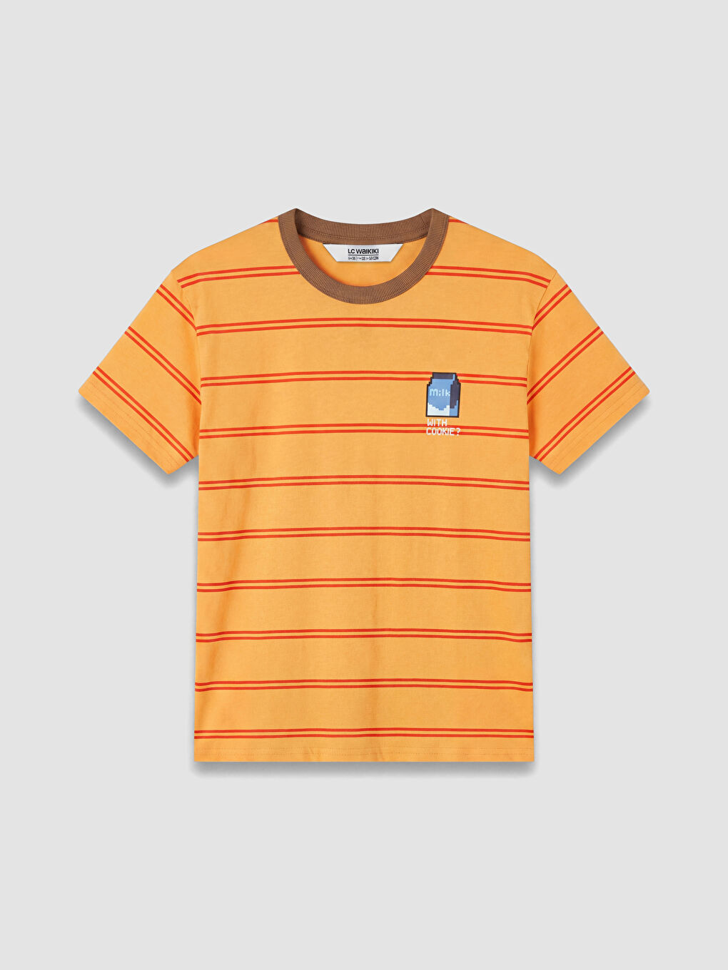 Turuncu Bisiklet Yaka Çizgili Erkek Çocuk Tişört