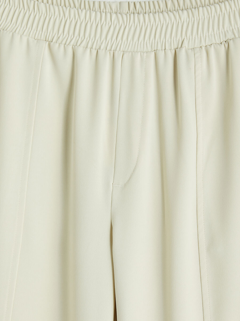 Ekru Beli Lastikli Poplin Kadın Pantolon-2