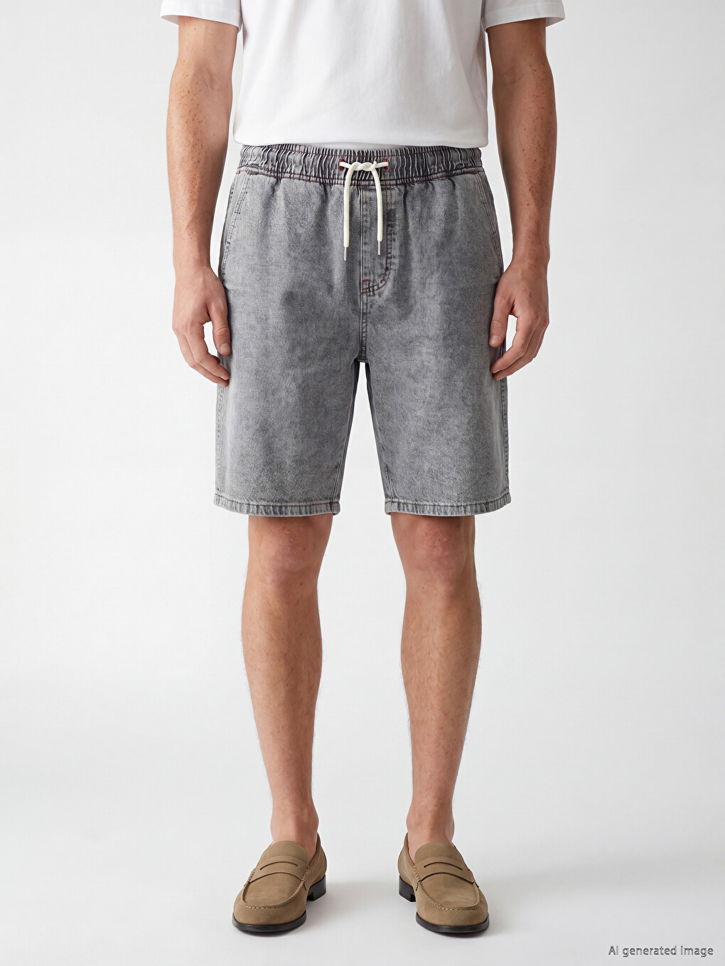 Gri Loose Fit Erkek Jean Şort-1