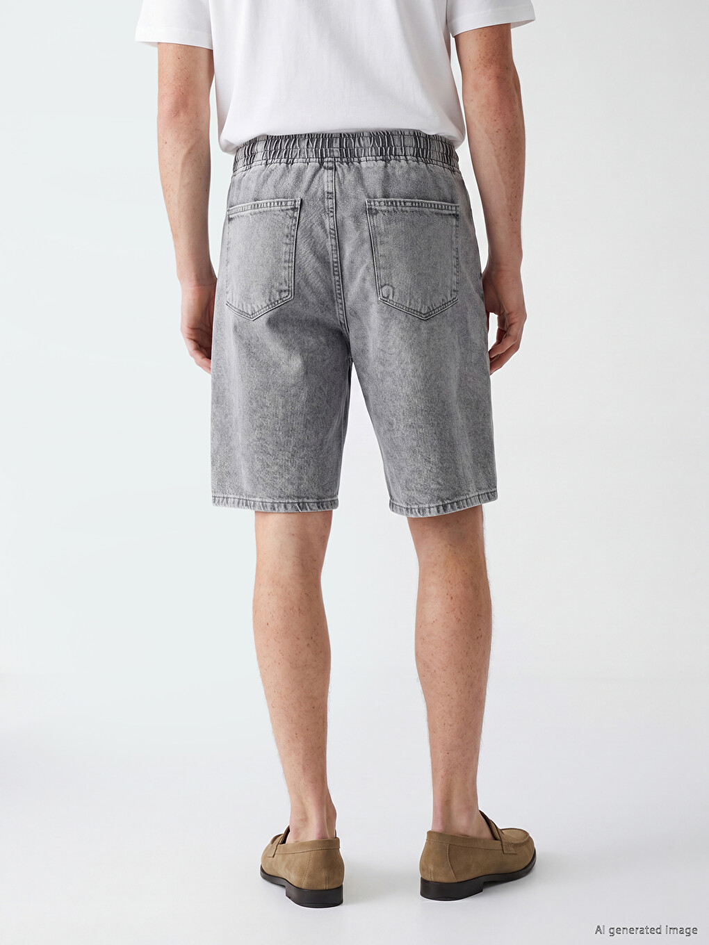Gri Loose Fit Erkek Jean Şort-3