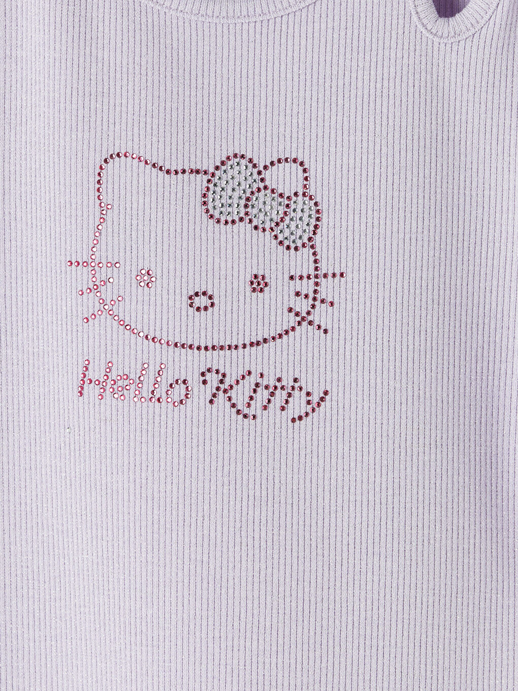 Lila Hello Kitty Taşlı Kız Çocuk Fitilli Tişört-2