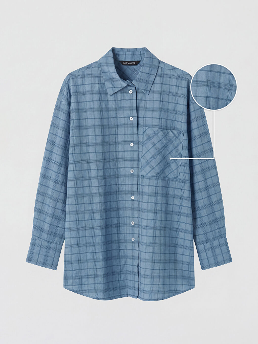 Mavi Ekose Oversize Kadın Gömlek
