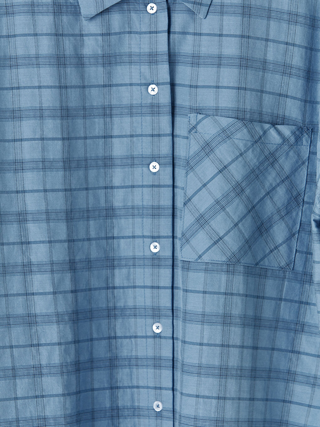 Mavi Ekose Oversize Kadın Gömlek-2