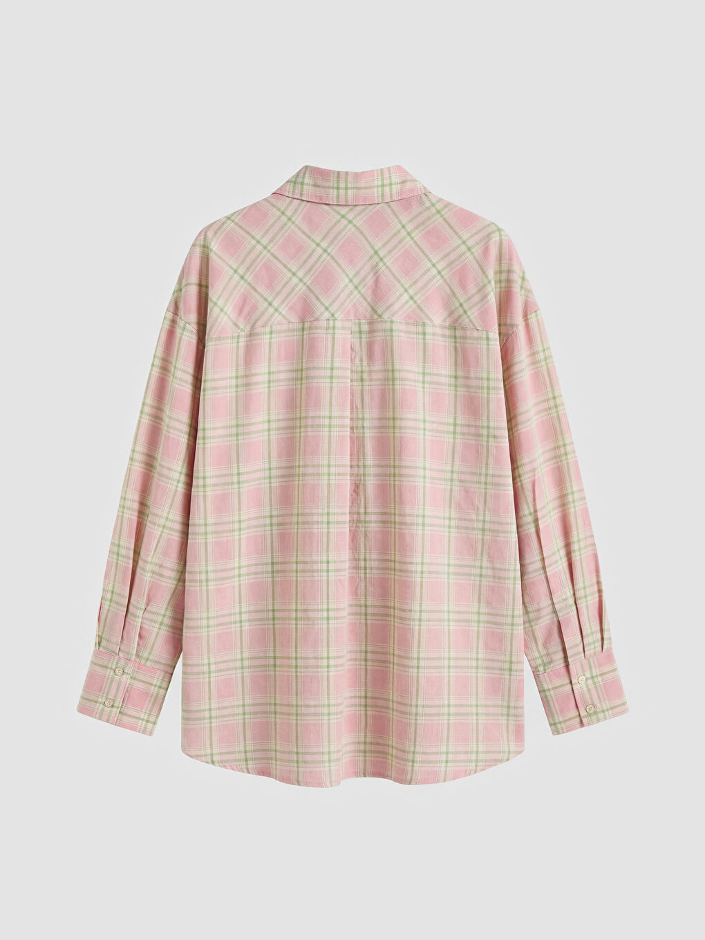 Pembe Ekose Oversize Kadın Gömlek-1