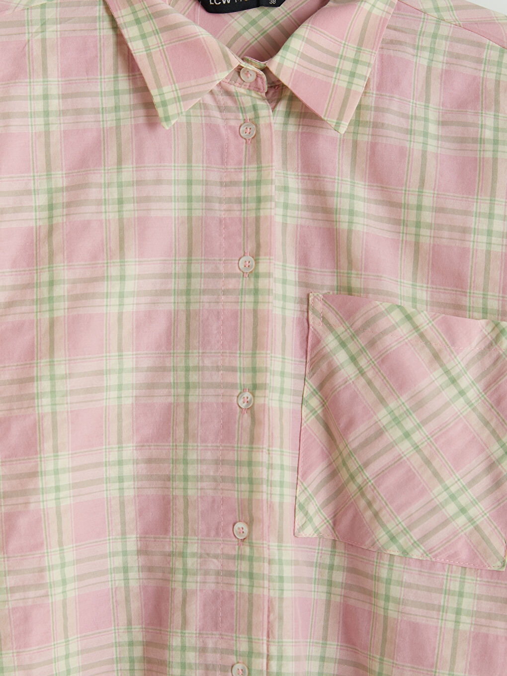 Pembe Ekose Oversize Kadın Gömlek-2