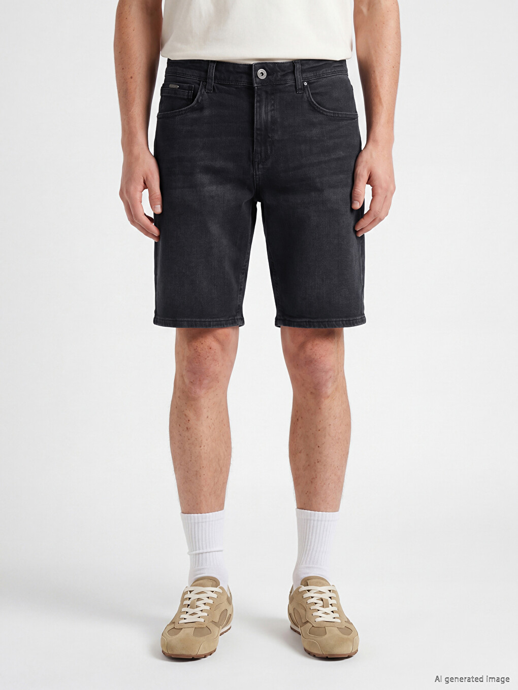 Antrasit Regular Fit Erkek Jean Şort-1