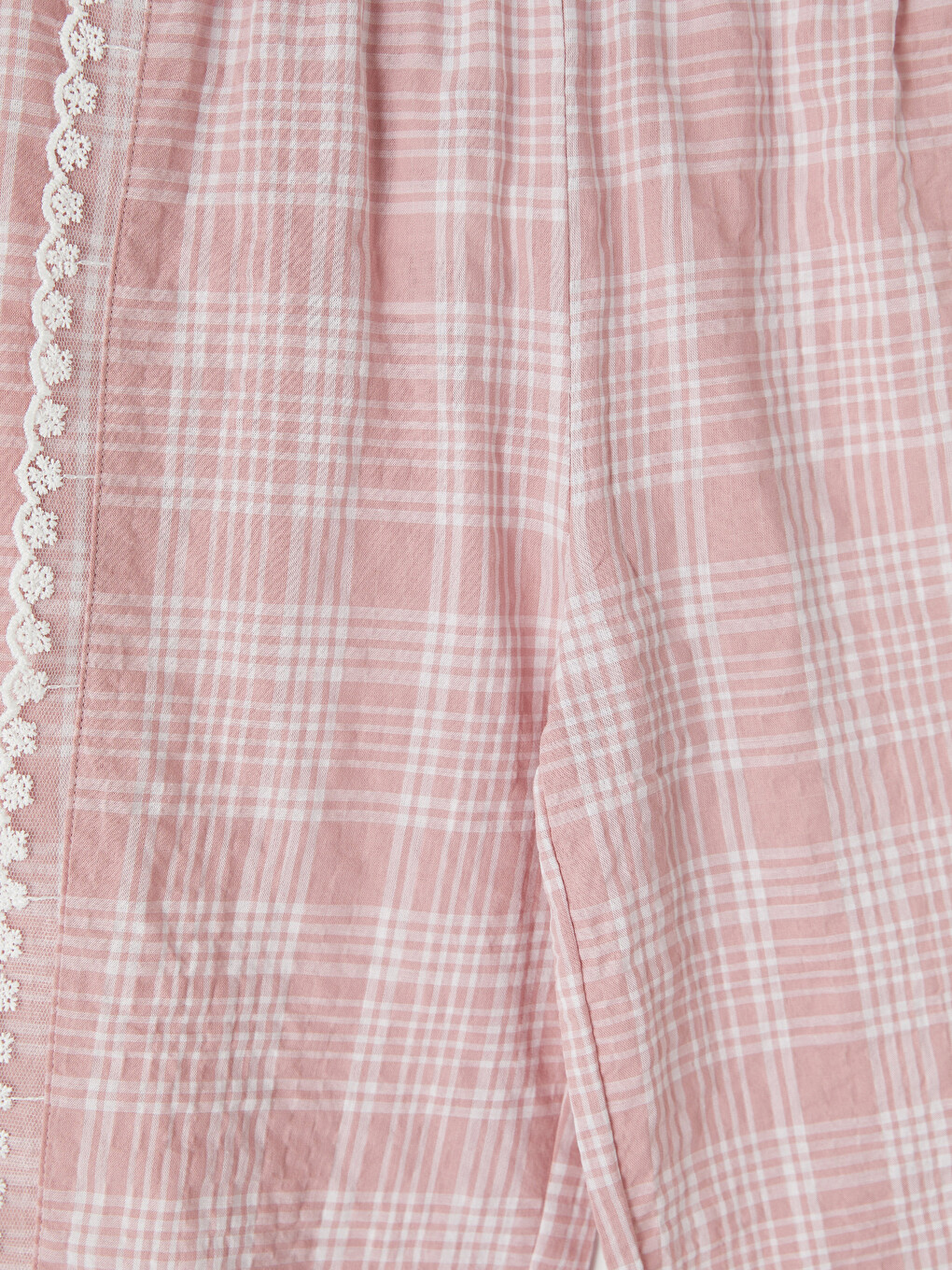 Pembe Dantel Detaylı Ekose Kız Çocuk Pantolon-1