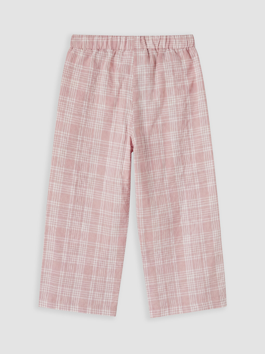 Pembe Dantel Detaylı Ekose Kız Çocuk Pantolon-2