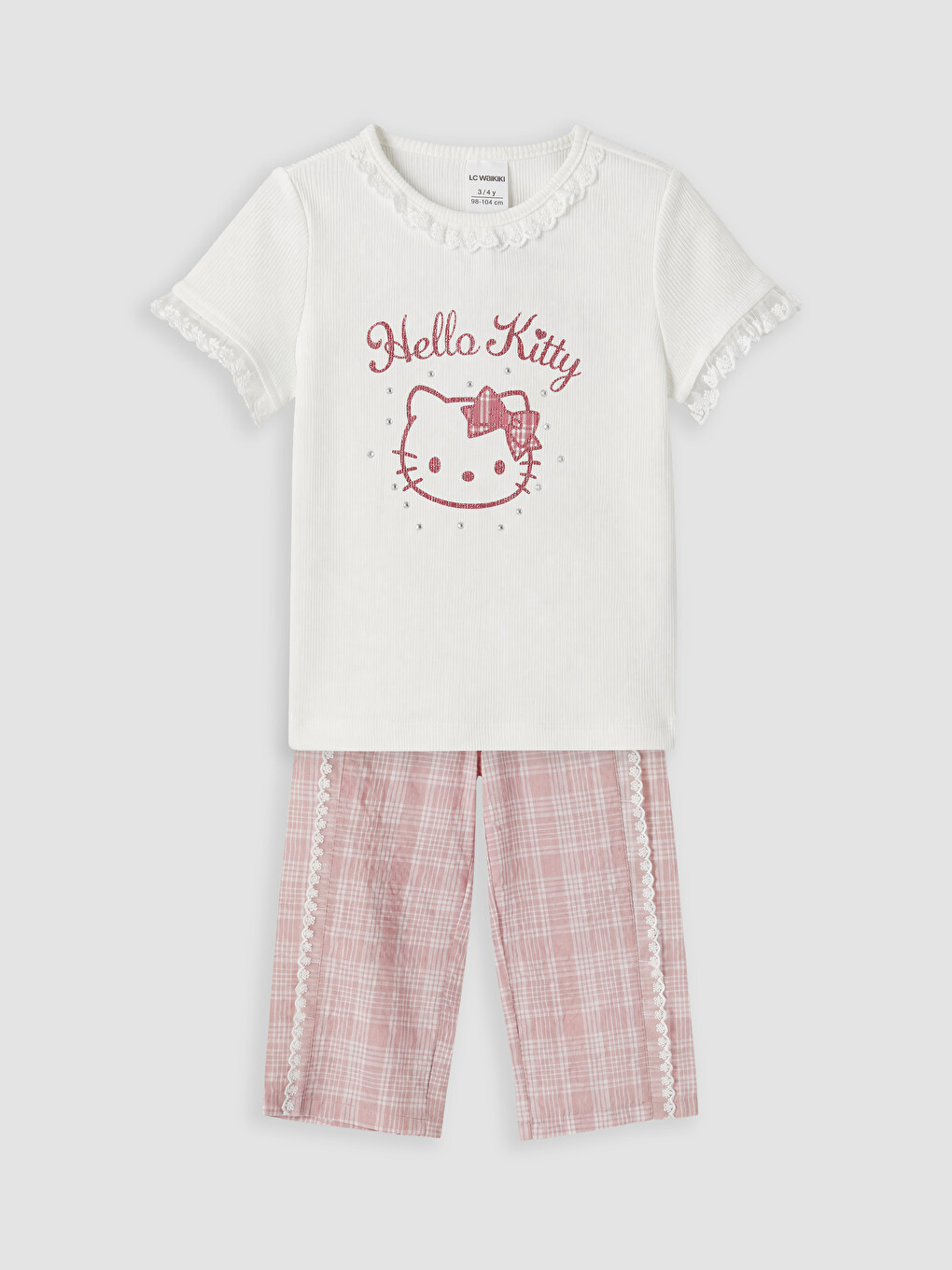 Beyaz Hello Kitty Baskılı Kız Çocuk Pijama Takımı