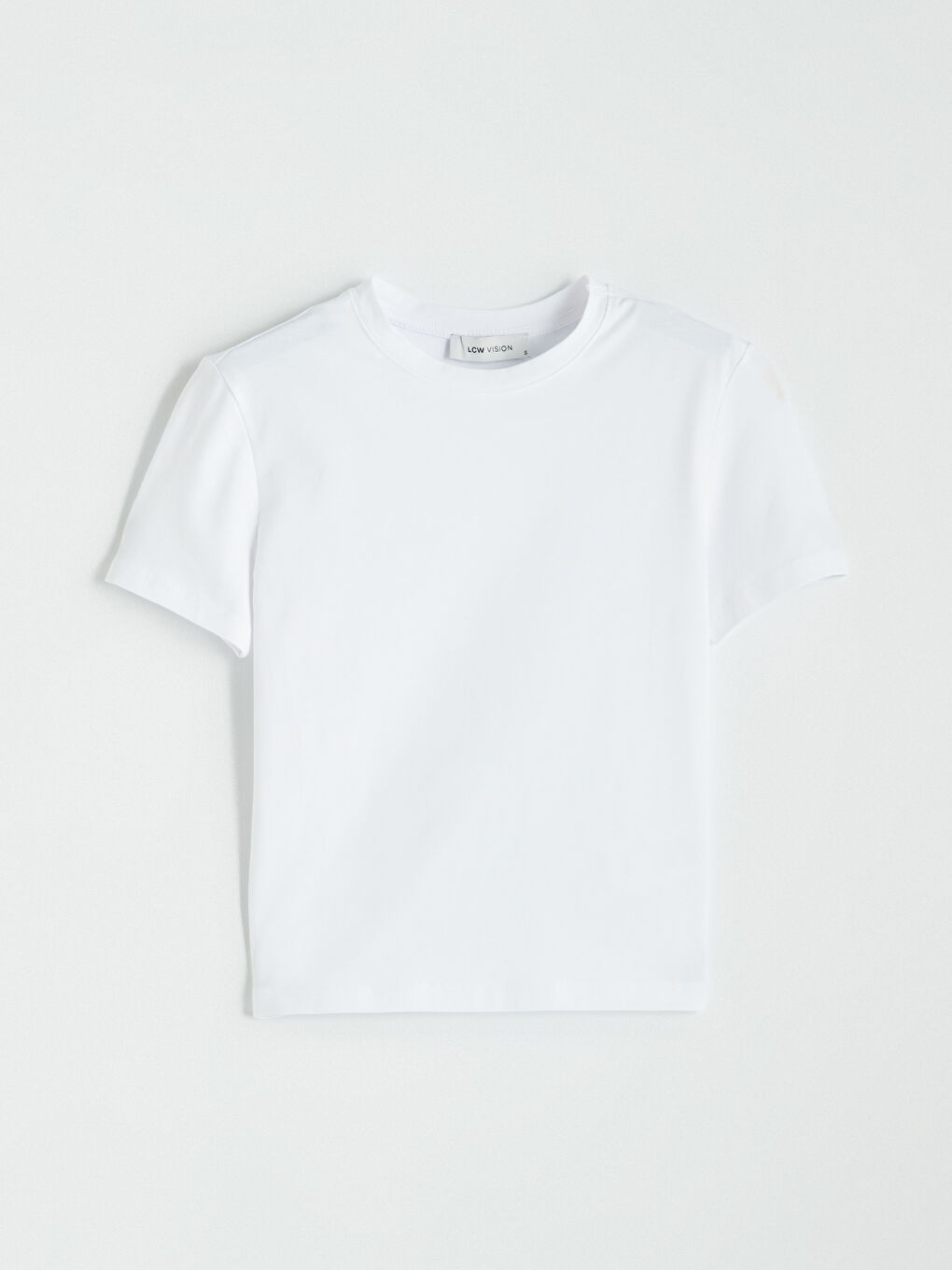 Beyaz Bisiklet Yaka Kadın Tişört-4