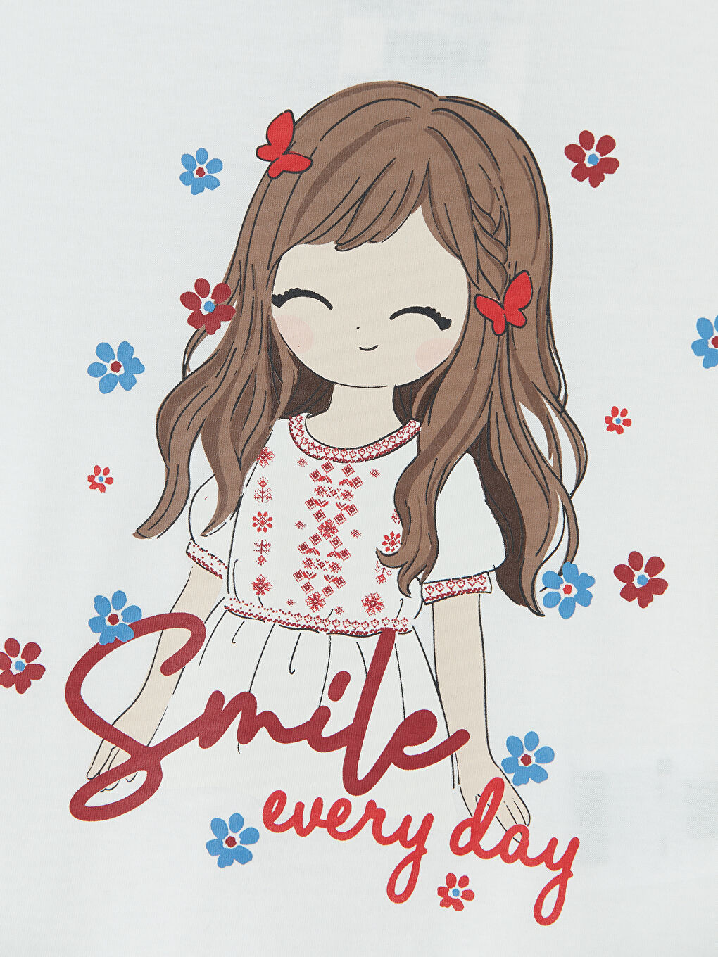 Ekru Baskılı Kız Çocuk Tişört-2