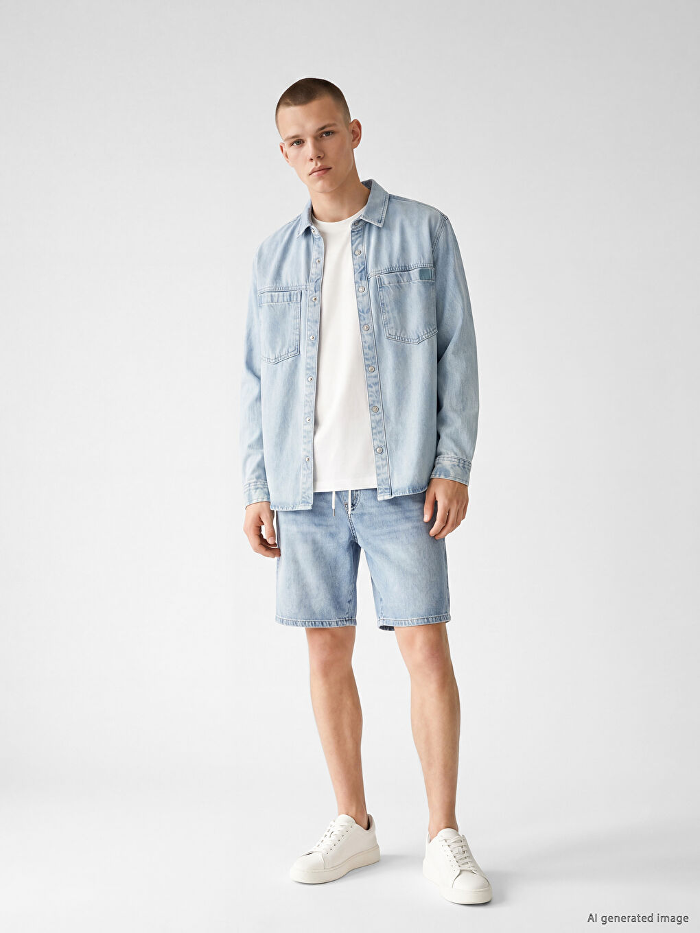 İndigo Loose Fit Erkek Jean Gömlek-1