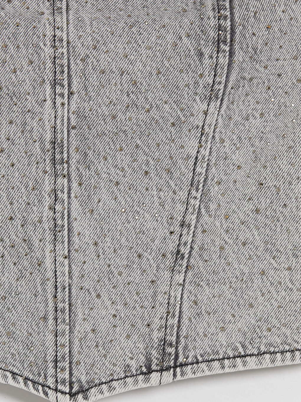 Gri Straplez Yaka Taşlı Crop Jean Bluz-2