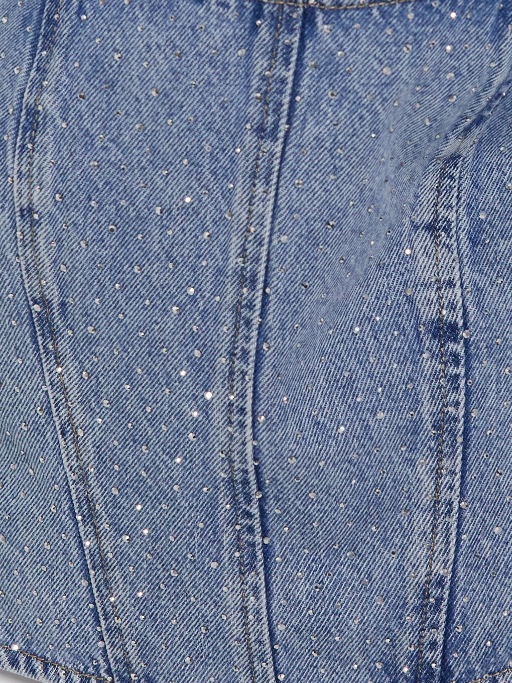 Mavi Straplez Yaka Taşlı Crop Jean Bluz-1